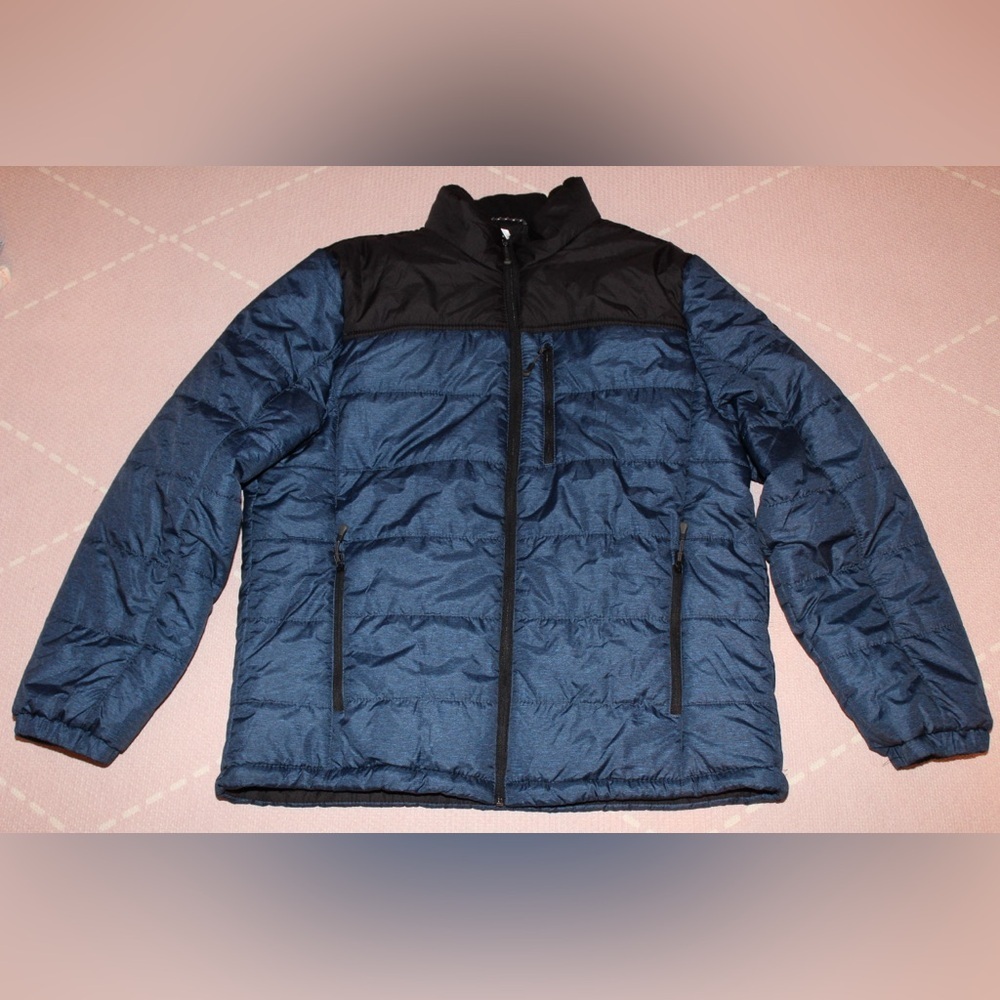 ZEROXPOSUR Men’s Large Jacket Winter Coat Flex Puffer Quilted Denim Blue Black